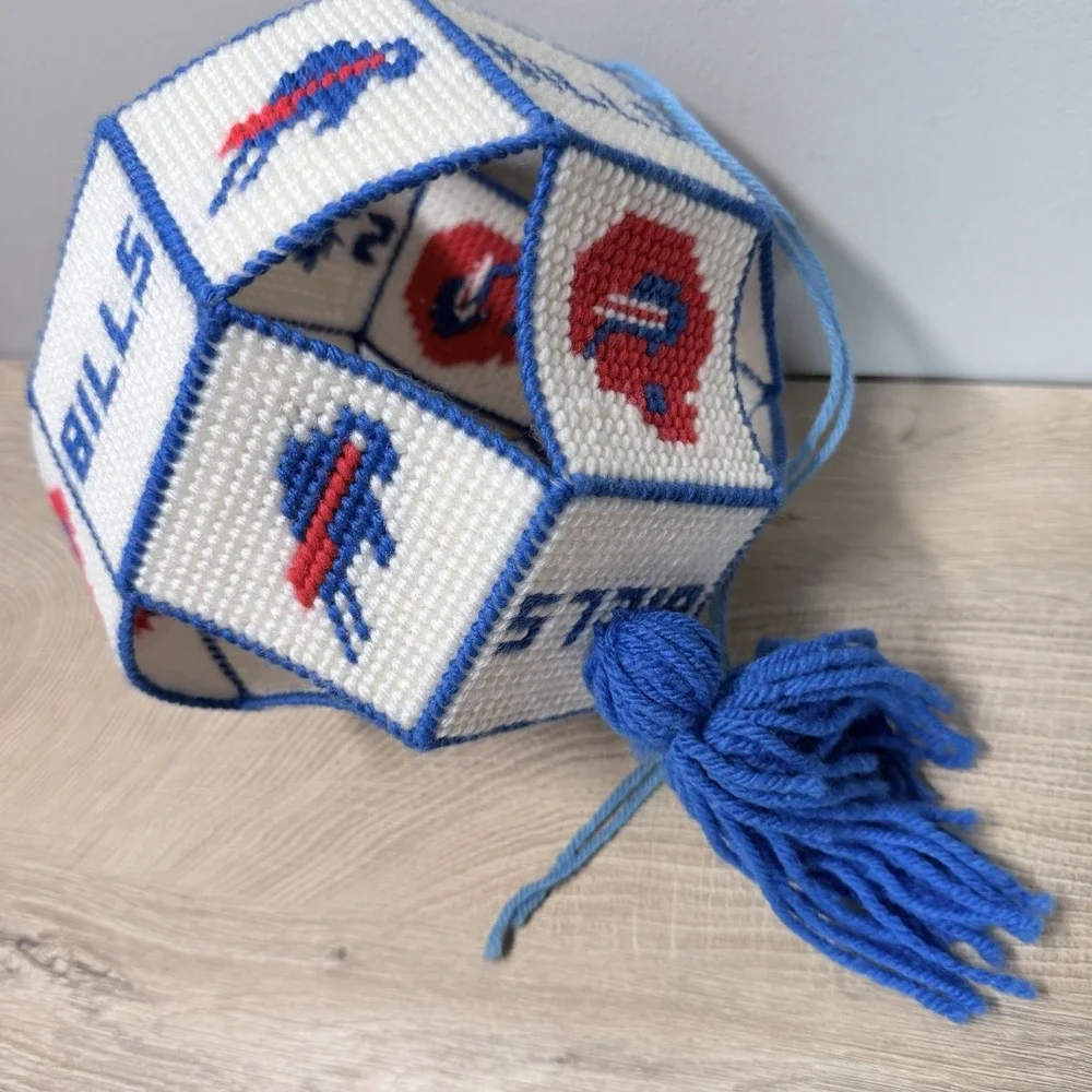 Buffalo Bills Needlepoint Plastic Canvas Hanging  Decor Tassel Handmade 1990s